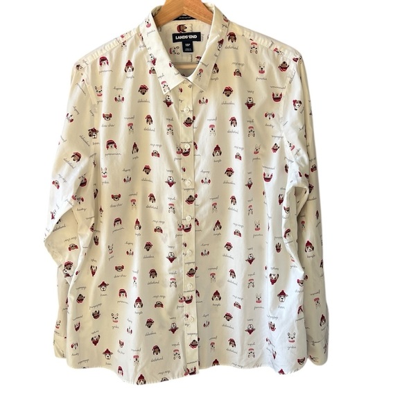 Land’s End 18P No Iron Supima Christmas Dogs Novelty Print Button Down Shirt - Picture 2 of 9